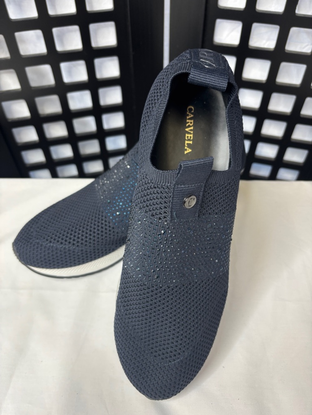 💙 Carvela Janeiro Knit Sneakers Womens US 9.5/10 Navy Chunky Sole Slip On NEW💙